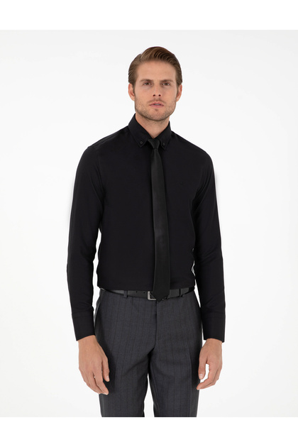 Black Slim Fit Long Sleeve Shirt 50297998 -Vr046
