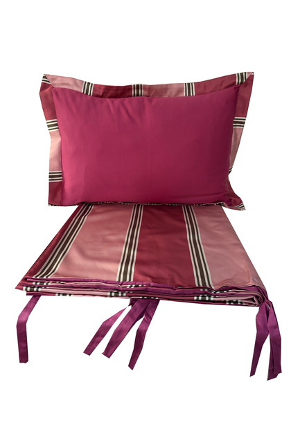 KOTON SATEN PEMBE ÇİZGİLİ 3 PARÇA ÇİFT KİŞİLİK NEVRESİM TAKIMI