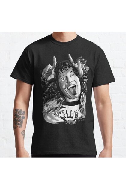 Loose Fit Unisex Stranger Things Eddie Munson Ink Portrait Design Printed T-shirt