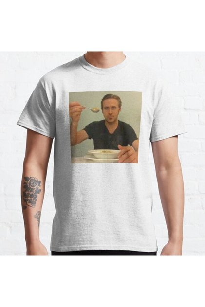 Loose Fit Unisex Ryan Gosling Eats His Cereal Design Printed T-shirt