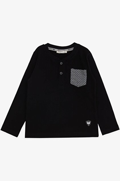 Baby Boy Long Sleeve T-Shirt with Pockets and Emblem 9 Months-3 Years, Black