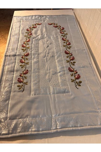 Dowry 6-Piece Flower Embroidered Etamine Processing Prayer Rug Set Bundle Set