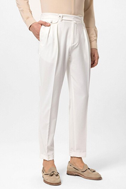Antioch Ecru Pleated High Waist Men's Trousers- Trendyol