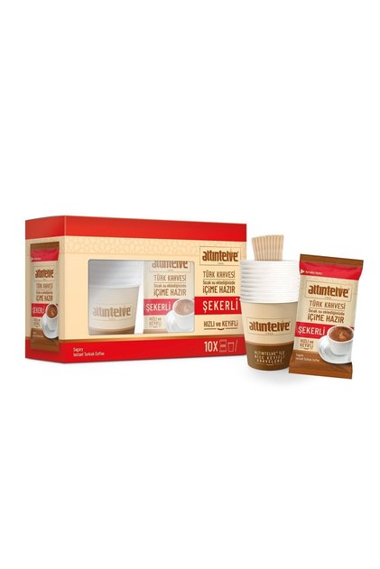 Ready-Made Turkish Coffee Office Set with Sugar, 10-Piece Package, Open-Drink-Drink