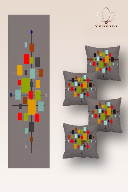 Quality Fabric, Vibrant Colors Runner and 4 Throw Pillow Covers Set