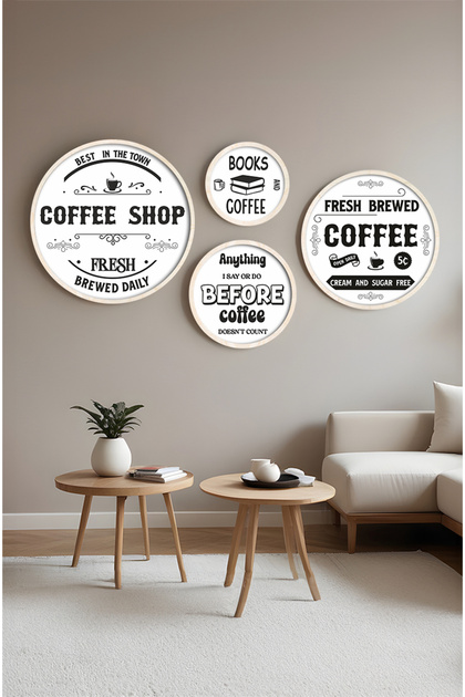 Modern 4-Piece Round Table Set with Wooden Frame Huhu418 - Round Table Set