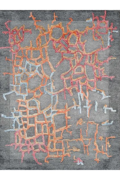 Aysu Collection Gray Abstract Colorful Patterned Woven Base Modern Decorative Carpet Aysu46