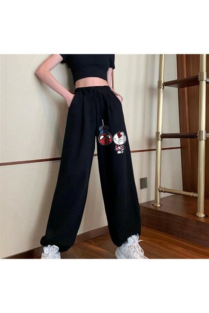 Spider-Man & Hello Kitty Printed Oversize Unisex Black Sweatpants