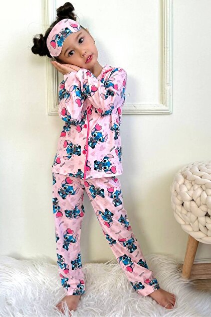 ARBİ kids Kız çocuk kuromi düğmeli pijama takımı göz bandı dahil