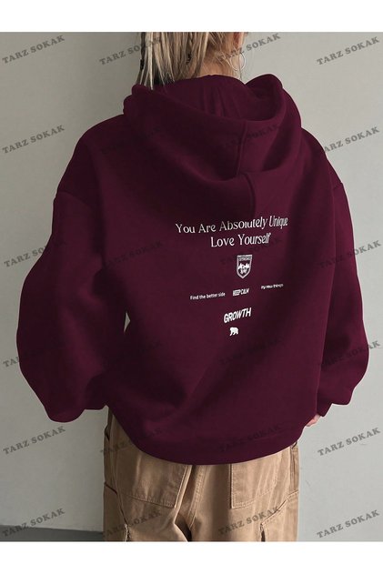 Y2K Trend Season Men's Unisex Retro Sweatshirt Hooded Code 1853 Claret Red