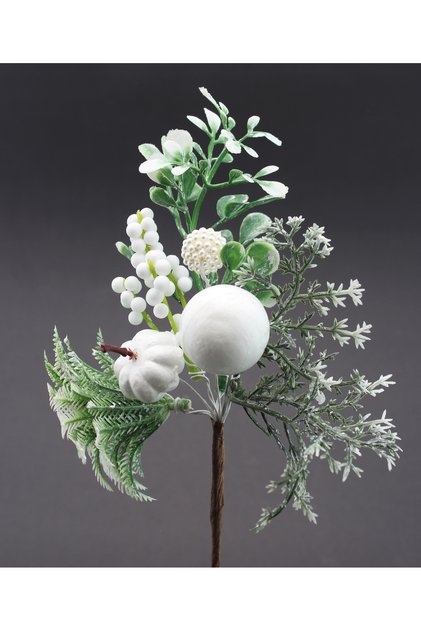 22cm High Christmas Arrangement Flower with White Pumpkin and Dusty Leaves