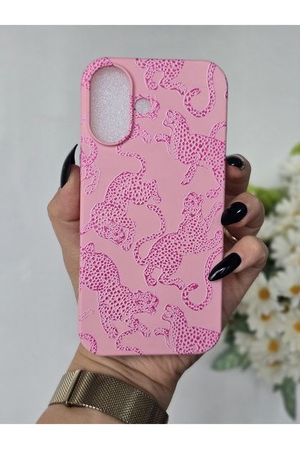 Iphone 16 Uyumlu İçi Kadife Lansman Leopar Baskılı Kılıf