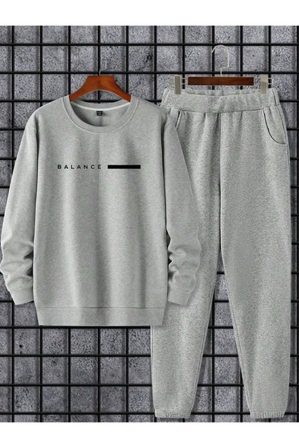Gray Black Tracksuit Set Men / Women Unisex Balance Printed