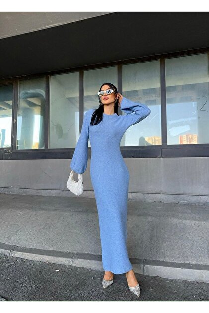buqre's moda New Season Textured Knitwear Maxi Dress- Trendyol