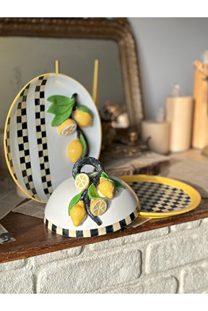 Handmadesign Limonlu El Yapımı Boyutlu Kapaklı Seramik Sunumluk