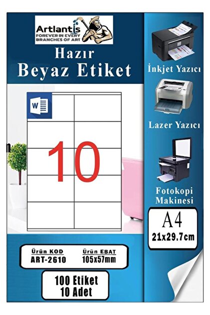 hiページ Artlantis A4 Hazır Etiket 64x34 mm 10 Sayfa 1 Paket Kendinden