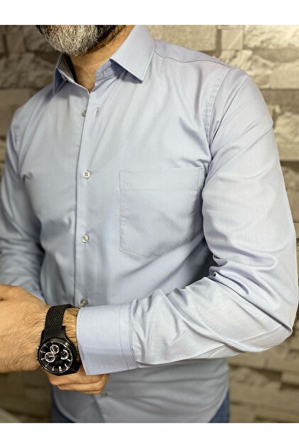 Dacron Pocket Classic Wide Cut Long Sleeve Tie Collar Shirt