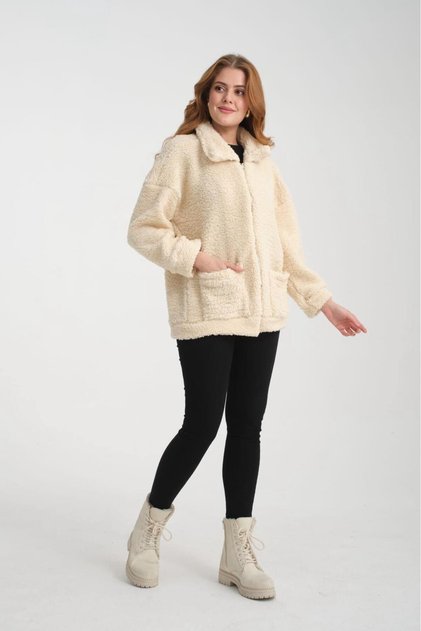 Zippered Double Pocket Plush Coat