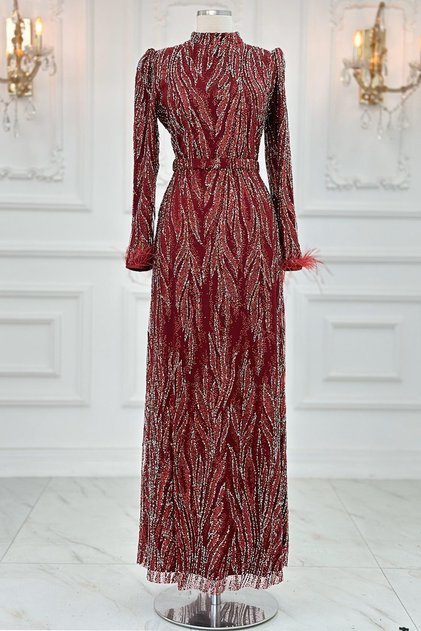 Lidya Tesettür Evening Dress Burgundy
