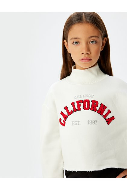 Crop Oversize College Sweatshirt Stand-up Collar with Ribbon