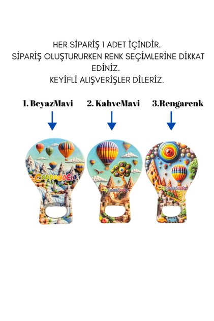 Kapadokya Balon Şekil Eşsiz Manzara Resimli Kahvemavi Şişe Kapak Açacak Magnetli