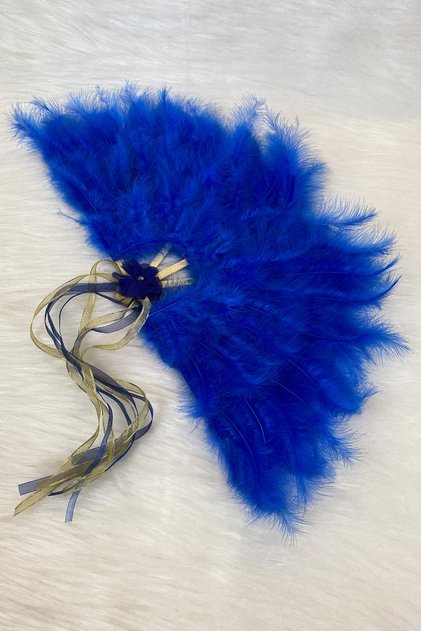 Cobalt Blue Bridal Fan, Wooden Feather Henna Fan, Bridesmaid Circumcision Fan Large Size Fan 60*35