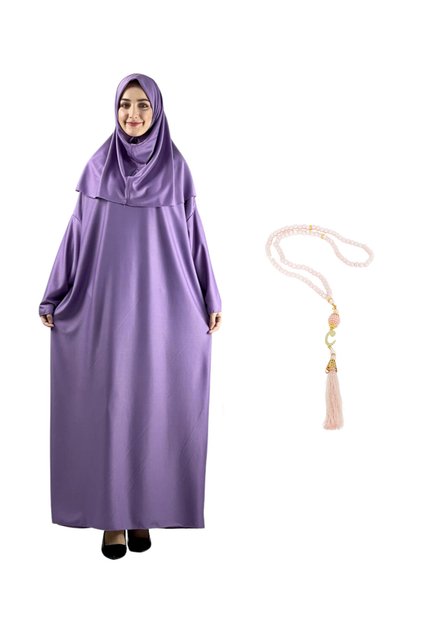 Elegant Prayer Dress and Turban Prayer Beads Set Hijab Shawl Muslim Clothing Abaya