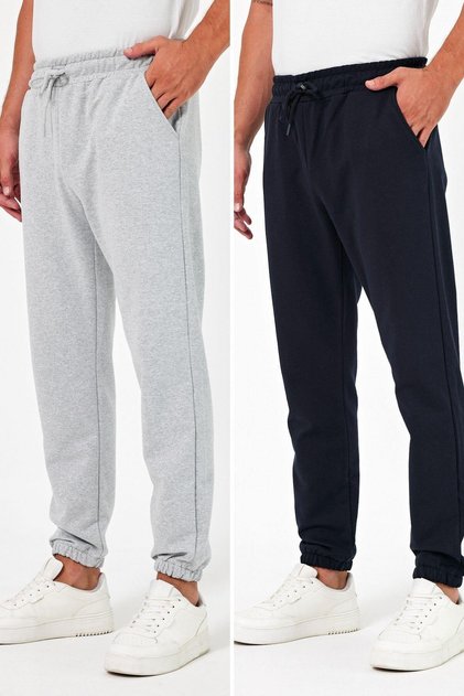 Thick Black-Anthracite Men's 2-Piece Sweatpants Jogger with Back Pocket Elasticated Cuffs Regular Fit Without Pockets