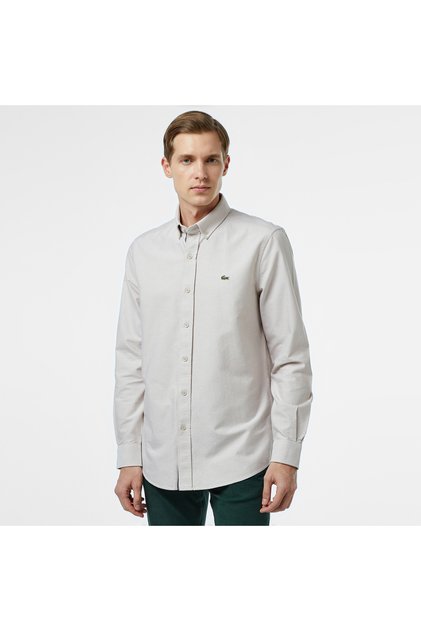 Erkek Slim Fit Düğmeli Yaka Gri Gömlek