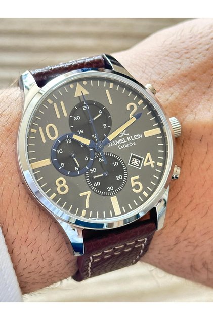 Dani̇el Klein Exculisve Stitched Leather Strap Active Indicator Men's Arm Saa