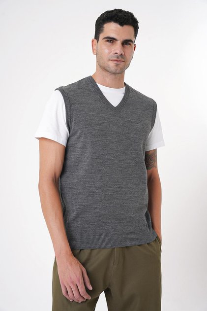 Men's V-Neck Regular Fit Knitwear Sweater Anthracite 25W2001