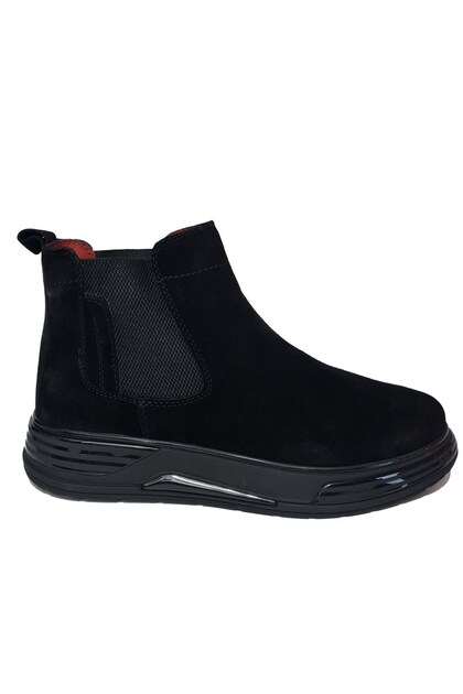 20001 Men's Genuine Leather Elastic Black Chelsea Model Casual Boots
