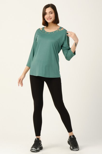 Maternity Blouse with Collar Detail Green