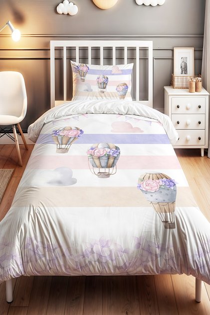 Floral Flying Balloon Patterned Single Baby Kids Bedding Set