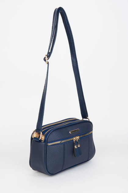 Women's Squirrel Navy Blue 4 Compartment Faux Leather Medium Size Zipper Closure Handbag and Shoulder Bag