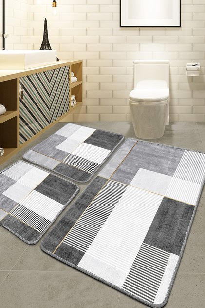 Pendor Gri 3'lü Set Banyo Paspası