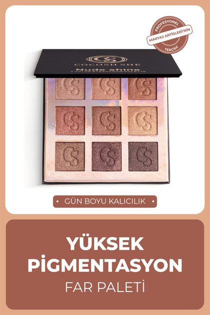 Nude Shine 9 Renk Göz Farı Paleti, Yüksek Pigmentasyon, Topaklanmaz, Kolay Dağılım