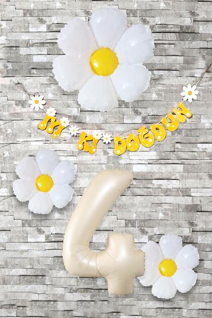 Daisy Theme Birthday Balloon Ornament Set Age Balloon with Banner Balloon Chain Package