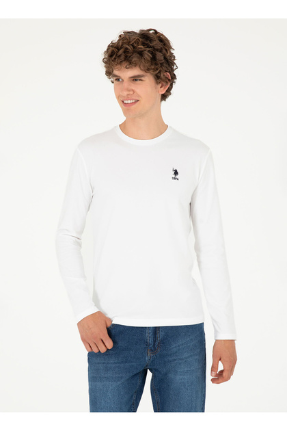 U.S. Polo Assn. Κλασικό ανδρικό φούτερ με γιακά σε λευκό χρώμα G081SZ082.000.1926794