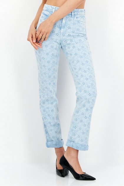 Women Regular Fit Washed Eyelet Stretchable Denim, Blue