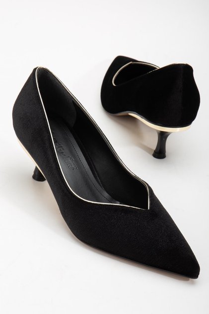 Large Size Kaife V-Faced Black Women's Low Heeled Shoes
