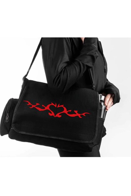 Baskılı Postacı Çanta/ Bag Ayarlanbilir Kemer ve Fermurlı Cepler