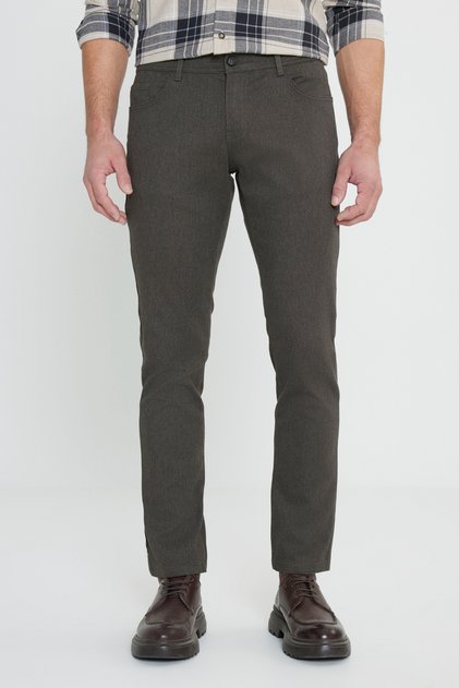 Men's Khaki Slim Fit Slim Fit Cotton Flexible Trousers
