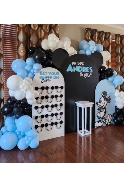 Blue Black White Balloon Chain Set of 100