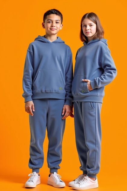 Uthar Kolini Blue Cotton Kids Sweatshirt and Sweatpants - Set of 2