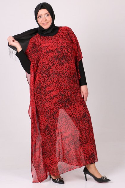 1719 Plus Size Pareo - Red Leopard