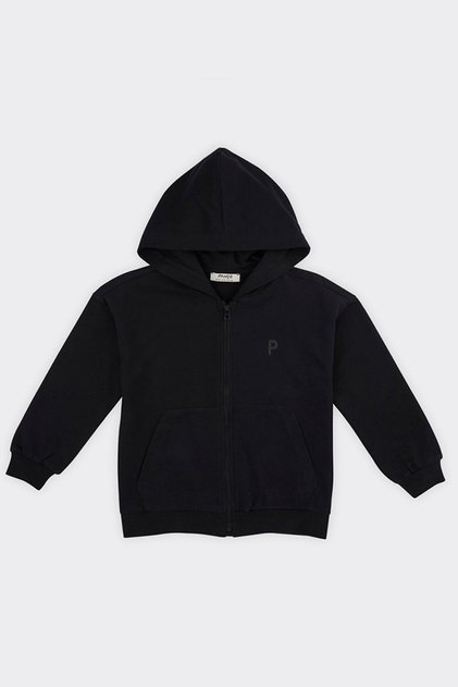 Unisex Çocuk Fermuarlı Siyah Sweatshirt