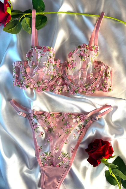 (Secret Shipping)Pink Floral Bra Set