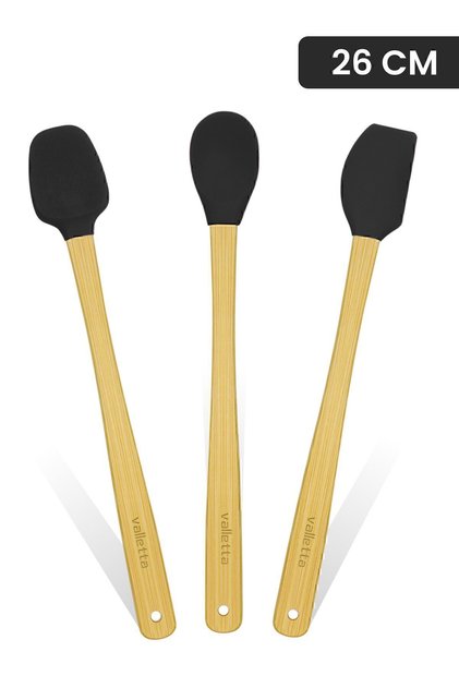 Indigo Set of 3 Black Bamboo Silicone Spatulas Long 26 cm