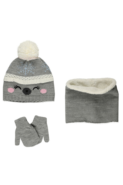 Kız Bebek Gri Şapka Eldiven Set